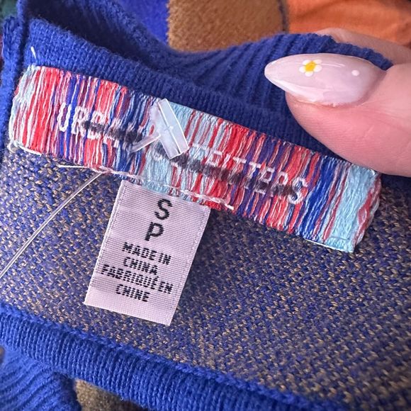 NEW UO Urban outfitters argyle knit sweater dress blue tan halter size S - Picture 2 of 7